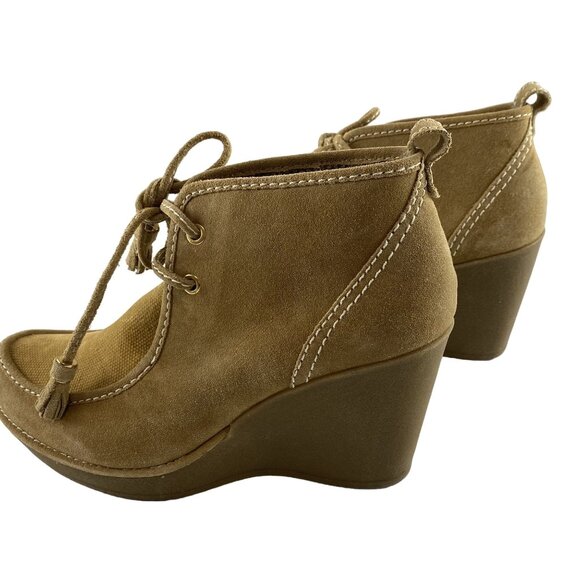 Report Women  9 Anika Preppy Boho Chic Classic Tan Suede Lace-Up Wedge Boots NWB - Picture 7 of 16